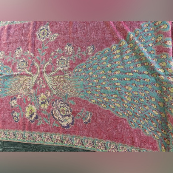 Peacock Reversible Pashmina Silk Large   Scarf Wrap Shawl Pink Mint - Picture 12 of 15